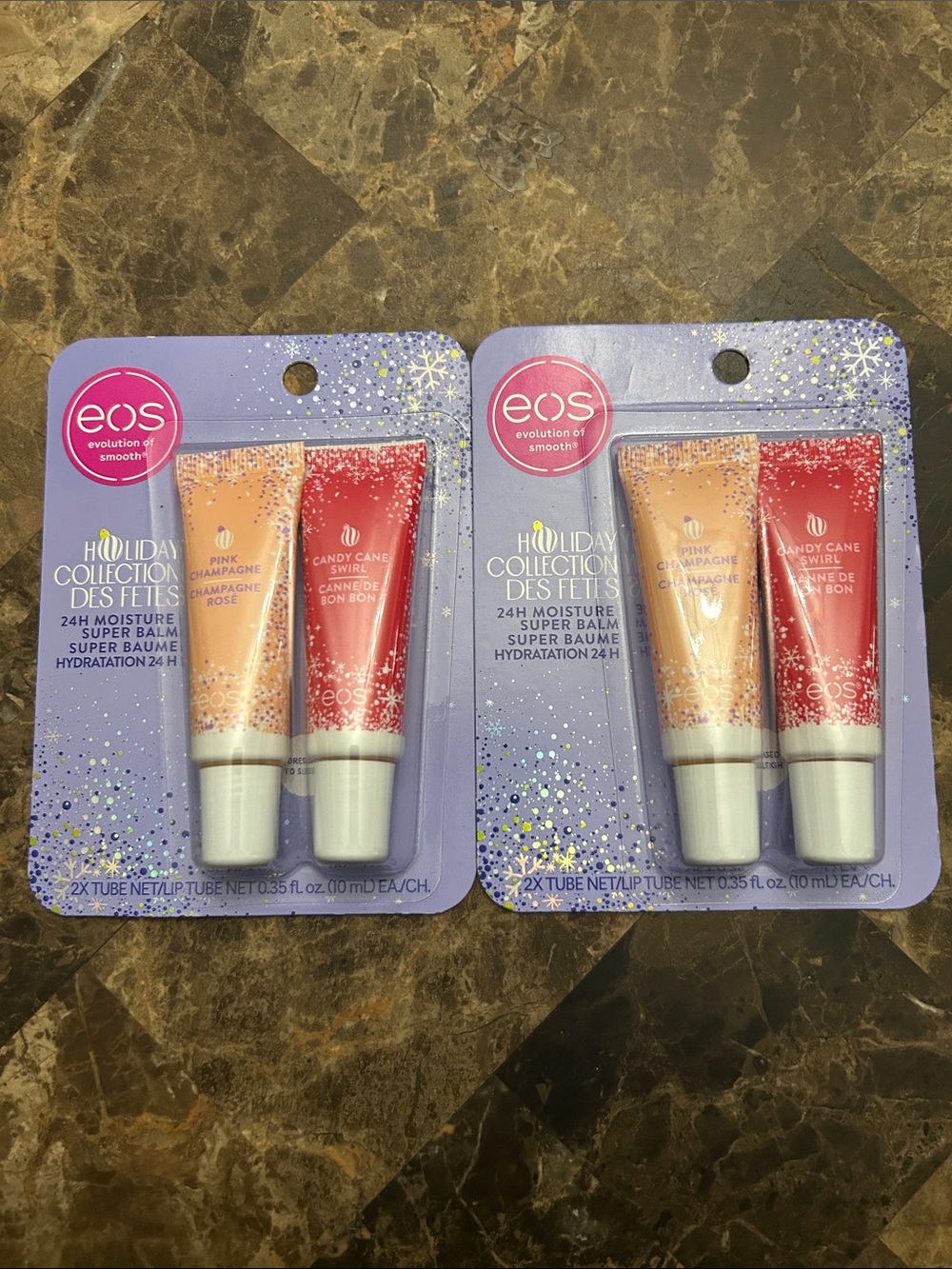 NWT 🆕 eos Holiday Collection Lip Balms - FOUR Tubes (Pink Champagne & Candy Cane